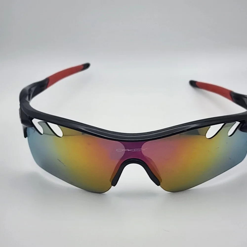 Oakley Radarlock Black & Red Sunglasses, Case, & Dust Bag